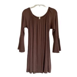 Luxe Long Sleeve Bell Sleeve Tunic Top Brown Size Medium
